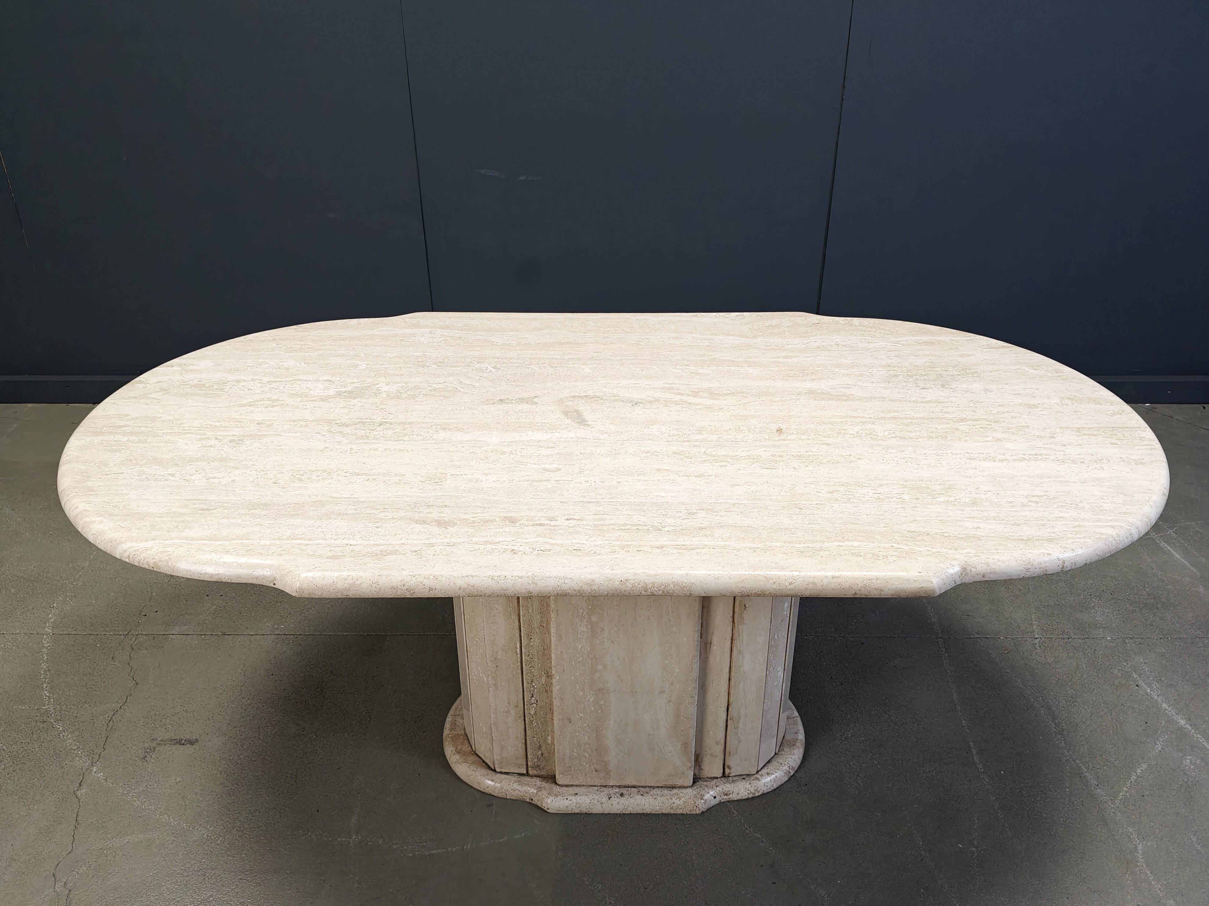 Vintage oval travertine dining table, 1970s