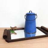 Blue enamelled milk pot