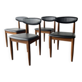 Set of Four Schreiber Teak Dining Chairs Black Leatherette Floating Backres