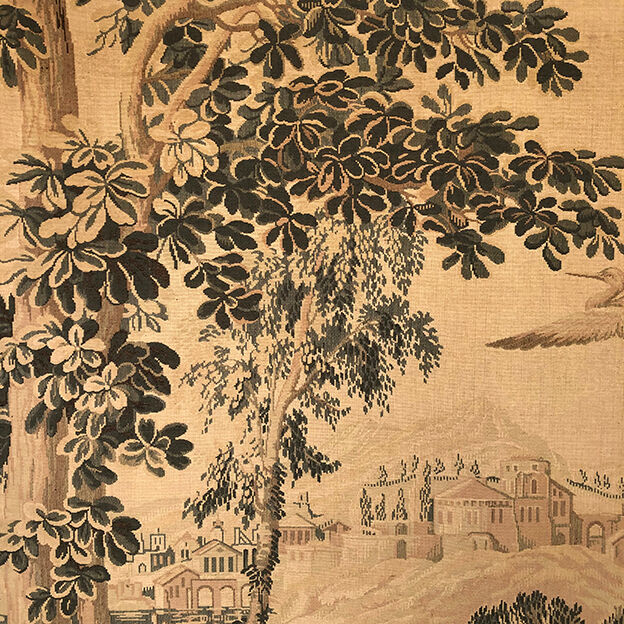 Tapestry decorated with waders, waterfront and greenery