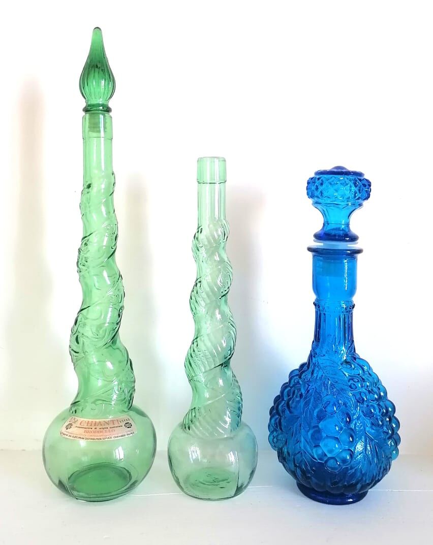 Three glass decanters from Empoli, Italy 1960