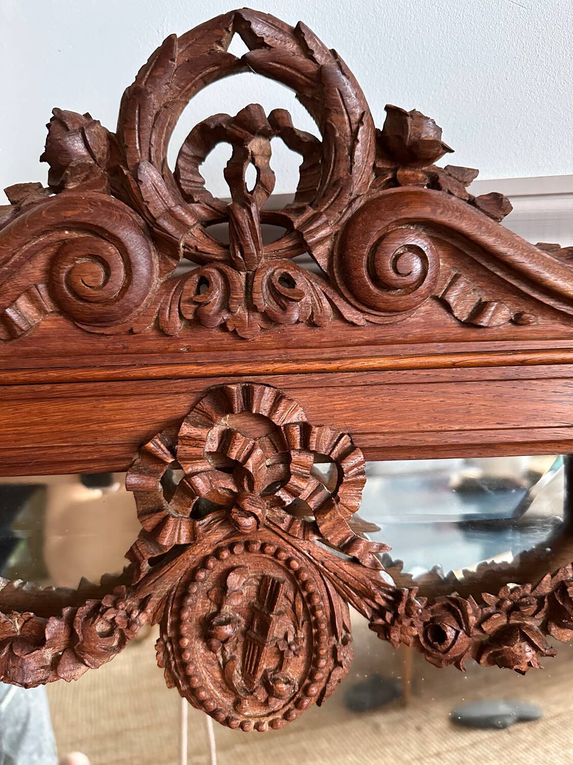 Antique carved wooden mirror 82x48