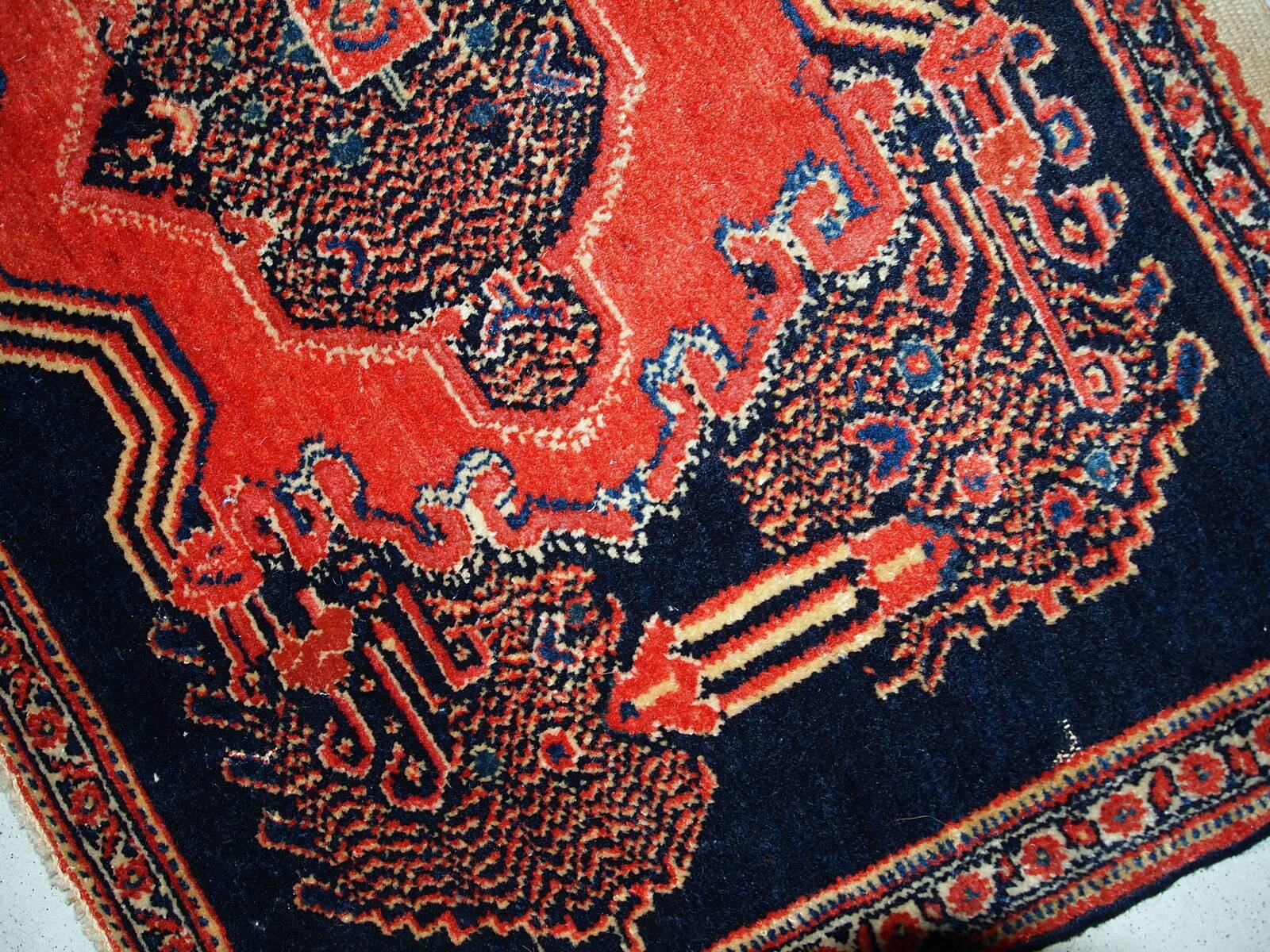Paire de tapis antiques faits main Senneh persans 52cm x 80cm (1900s)