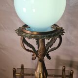 19th century bronze table lamp 38x16 blue opaline, very beautiful,