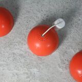 Set of 4 "spring" hanging lamps, orange steel, France, circa 1970