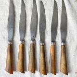 6 Vintage Horn Knives Silver Steel Blade LEPINE A LYON France 19th Century