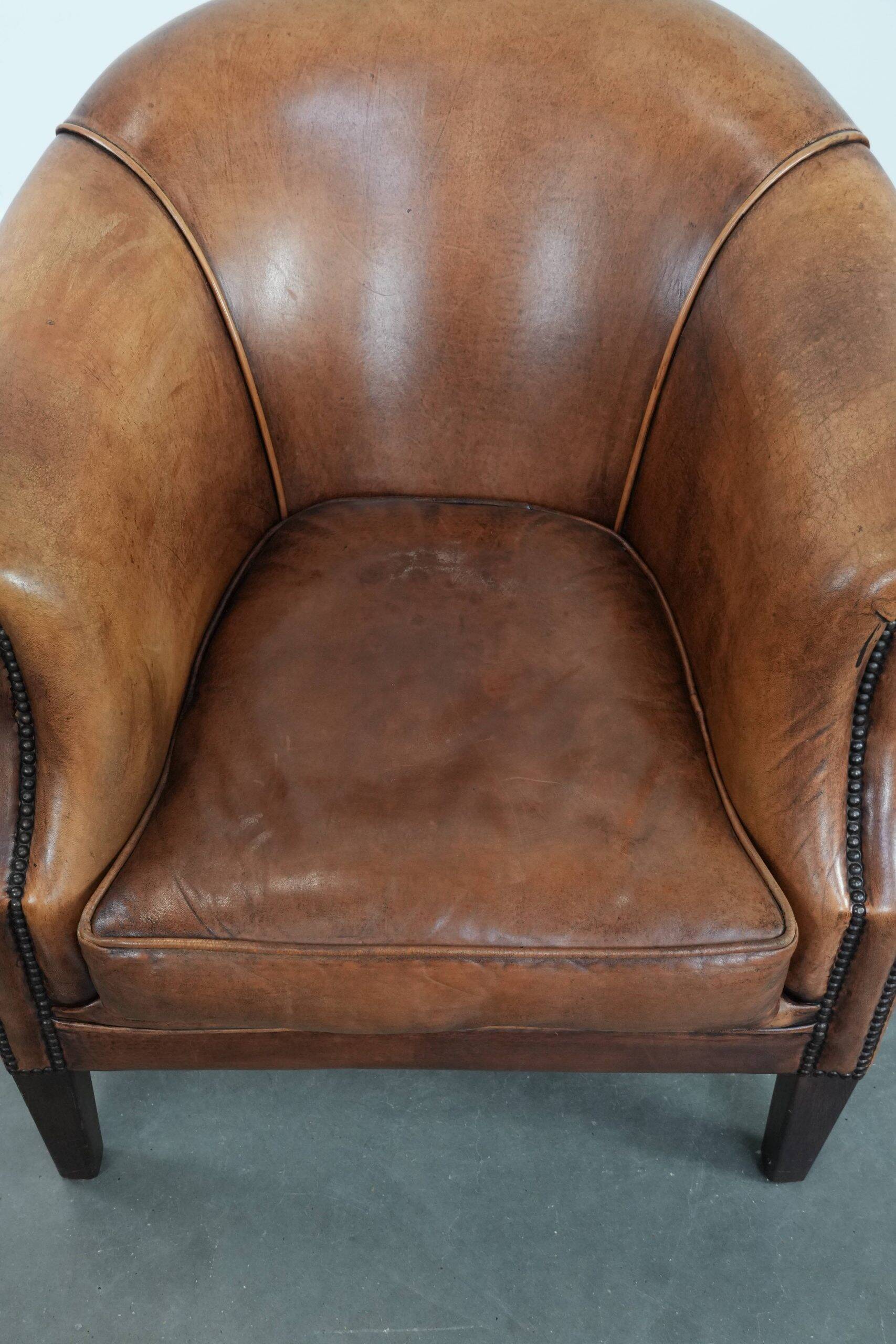 Sheepskin leather club chair with beautiful colours and comfortable seat