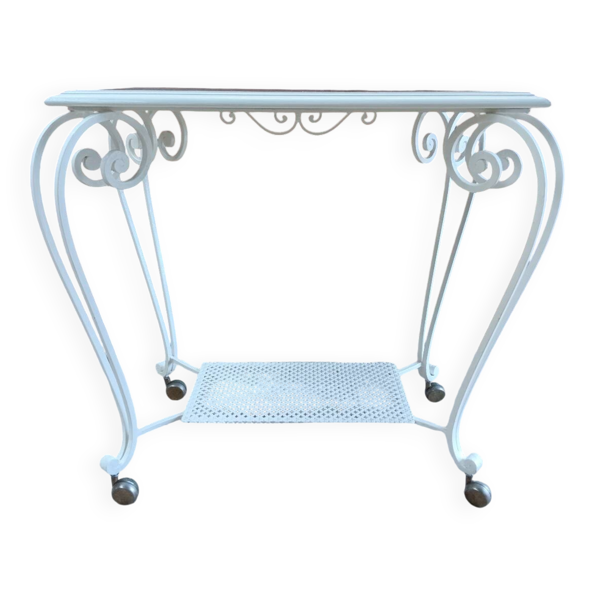 Vintage white wooden serving trolley