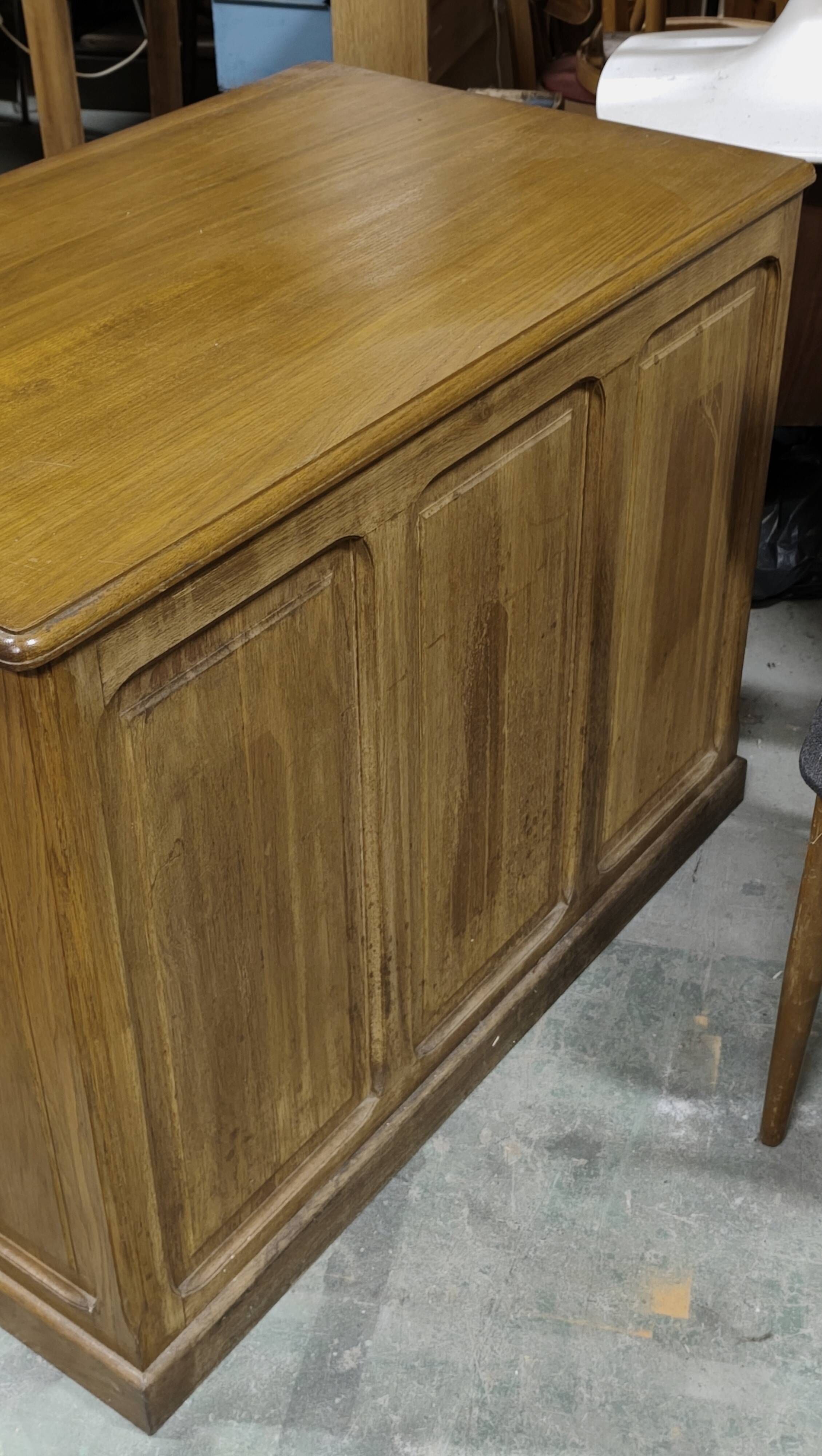 Blonde solid oak desk, cabinet, American type.