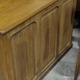 Blonde solid oak desk, cabinet, American type.