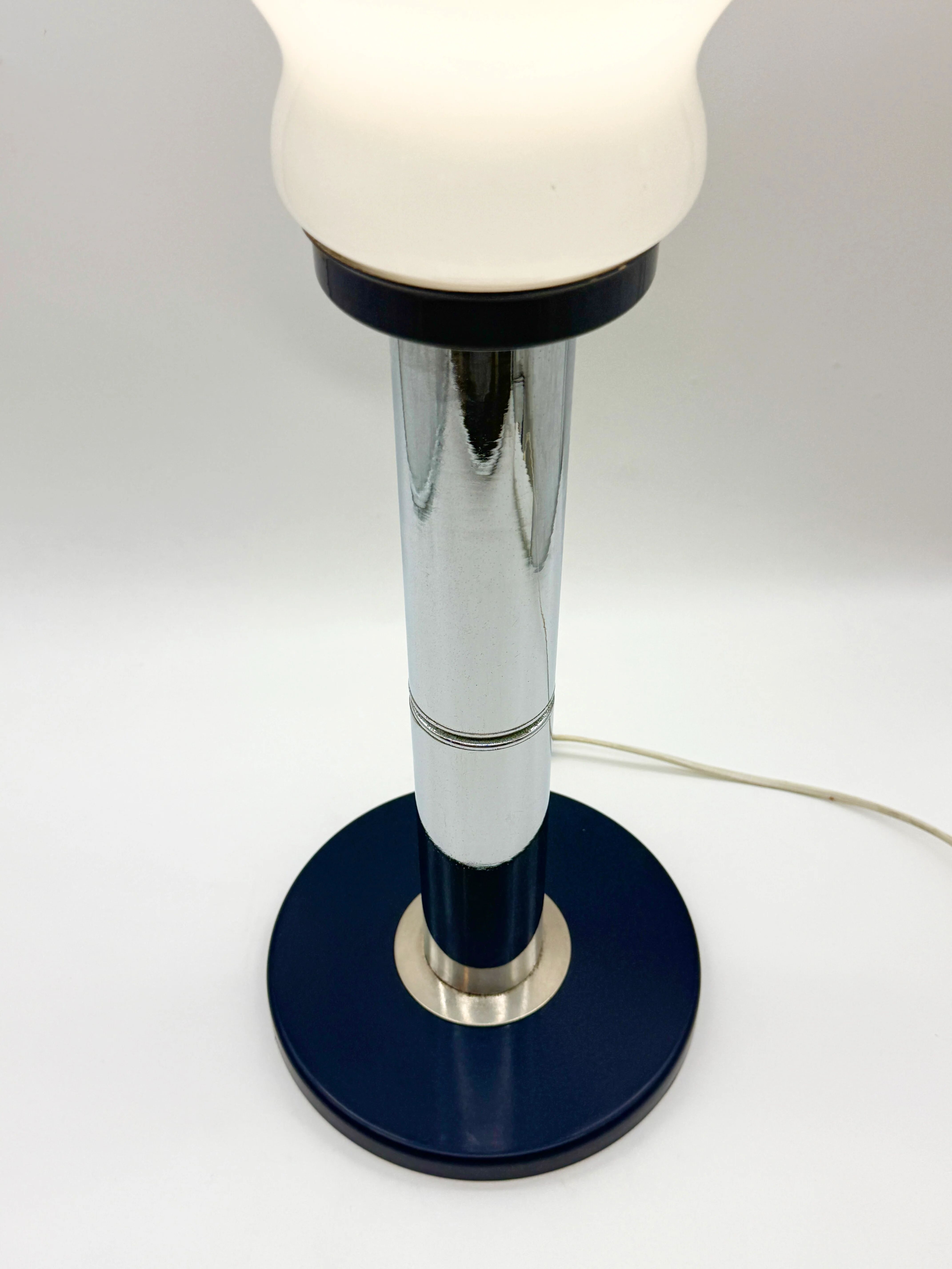 Large blue and chrome table lamp, Italy 1970s