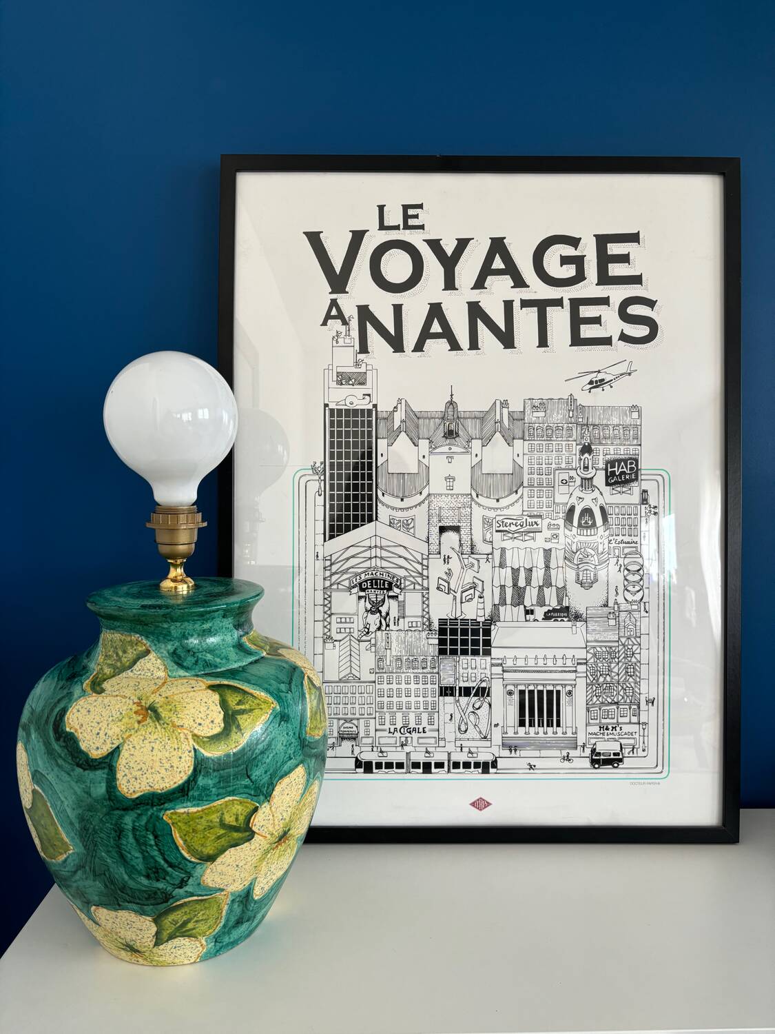 Ceramic lamp base made in Italy yellow and green flower