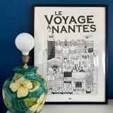 Pied de lampe ceramique made in Italy fleur jaune et vert