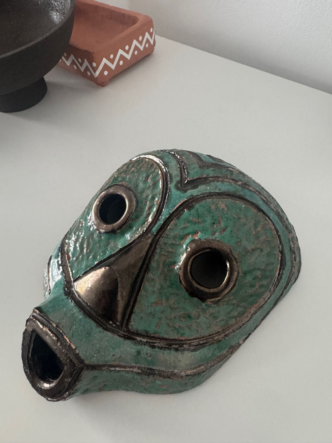 Glazed terracotta mask, tribal art from the 1980s.