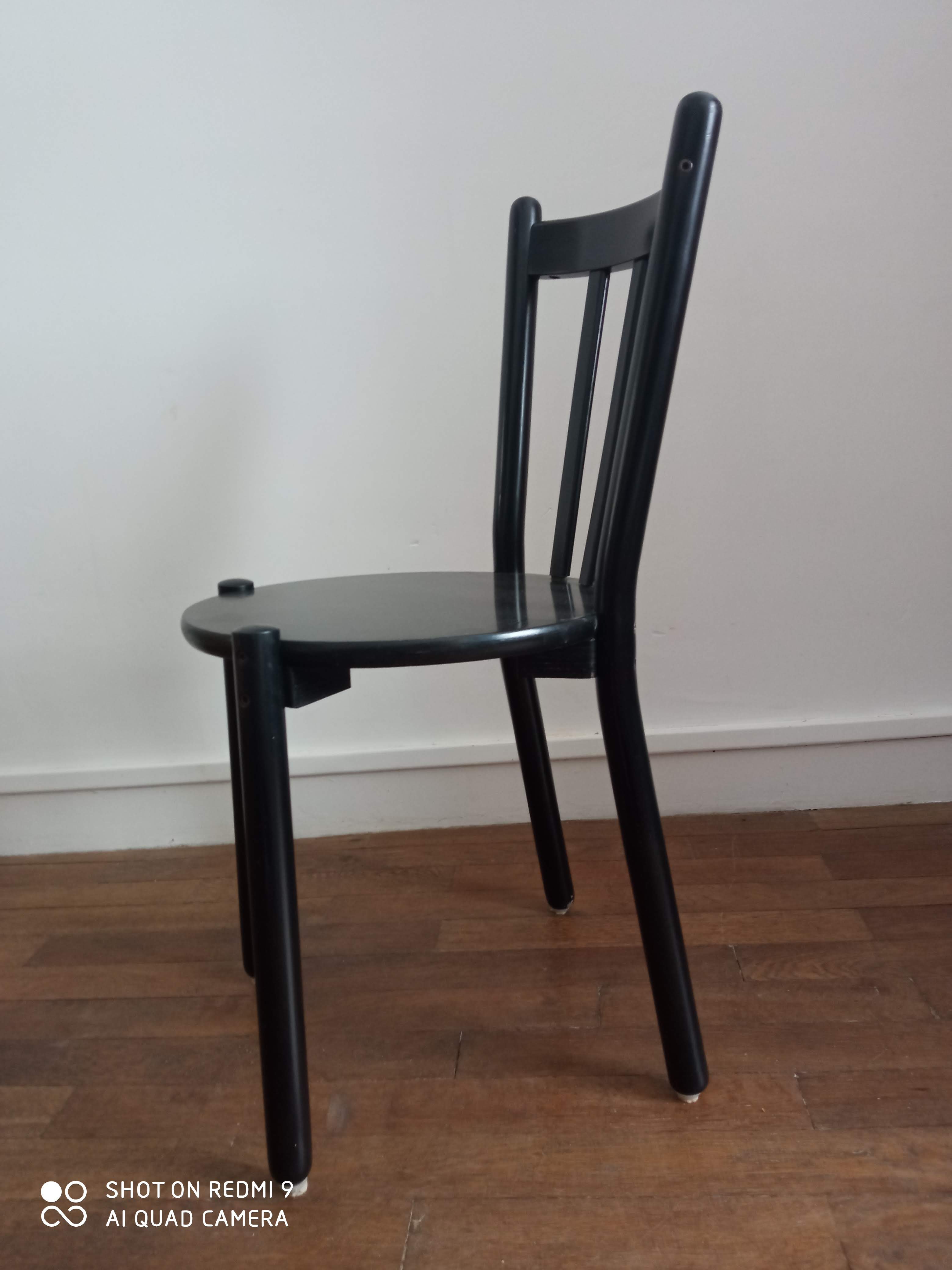 Vintage black lacquered wooden chairs 1980