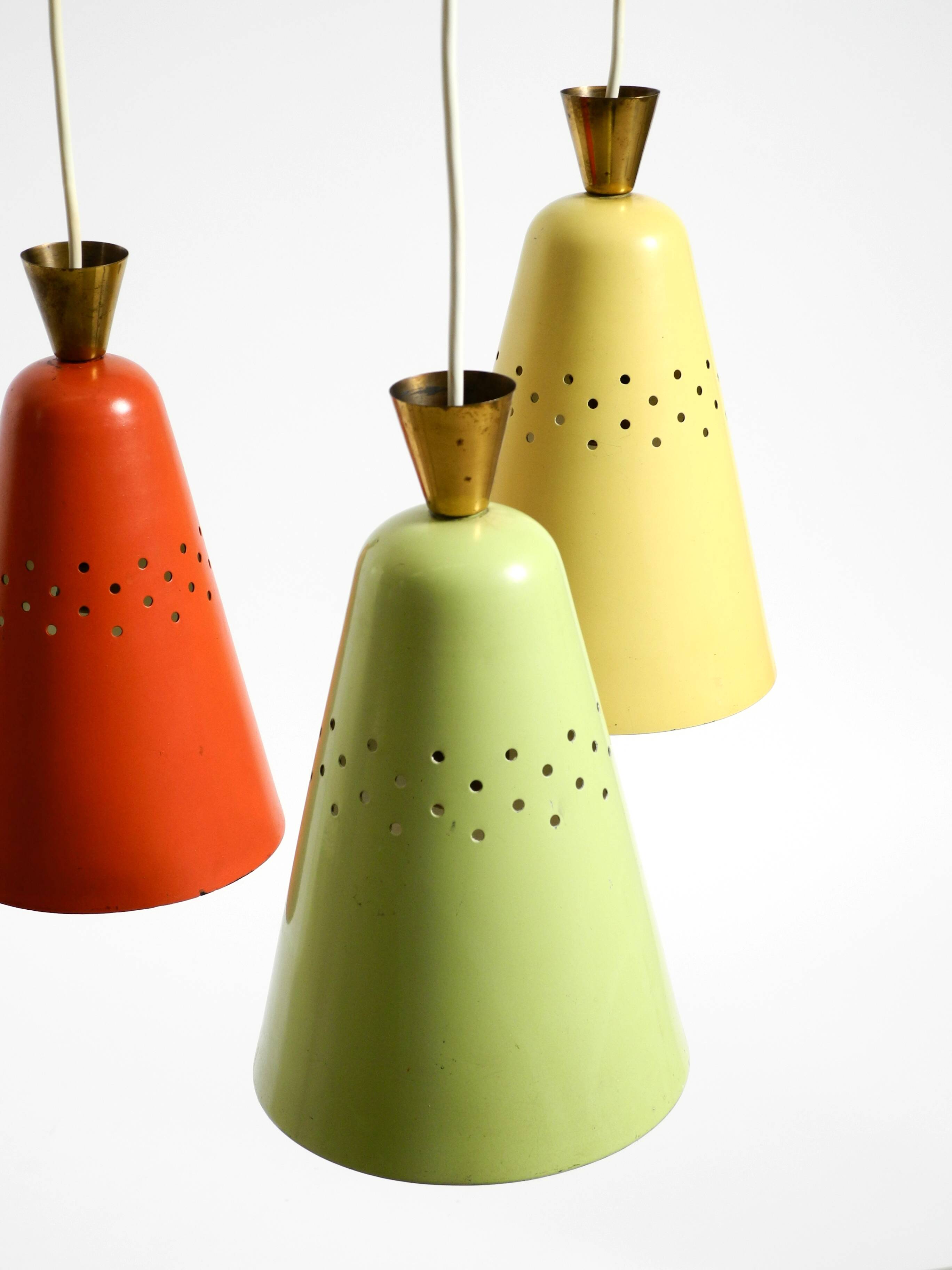 Beautiful large original mid-century 3-arm colorful bag ceiling lamp