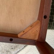 Pair of Scandinavian teak and velvet chairs from the 1960s.