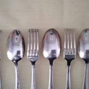 Set of 4 x 2 metal silver-plated table cutlery by SFAM and Orbrille.