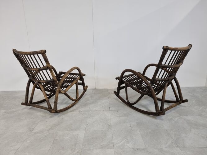 Paire de fauteuils à bascule vintage en bois courbé, années 1960