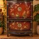 Vintage Chinese red and gold cabinet with flowers and birds (lacquer cabinet)