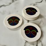 Lot of 6 ethnic ceramic coasters with tribal masks.