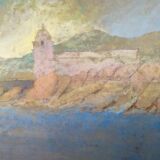 Gouache signed Gravey "Les Collines" Collioure