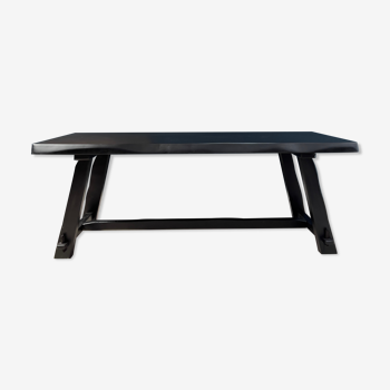 Dining table brutalist design in wood black finish ebonized style.1950 s