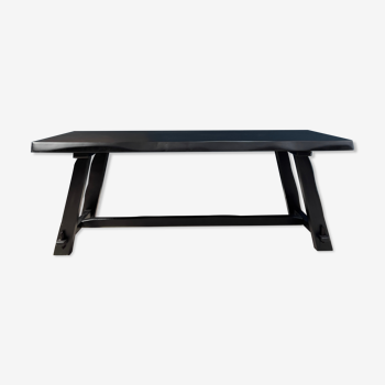 Table de repas design brutaliste en bois finition noire style ébonisé.1950 s