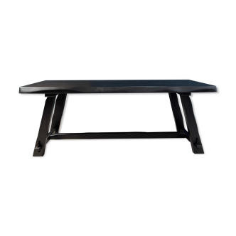 Dining table brutalist design in wood black finish ebonized style.1950 s