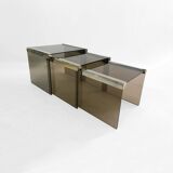 Gallotti & Radice ‘Tris’ T35 Smoked Glass Nest Side Tables Chrome