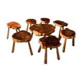 Set of 7 stools + 1 coffee table - brutalist movement