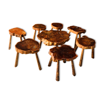 Set of 7 stools + 1 coffee table - brutalist movement