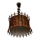 Rattan and paper hanging lamp