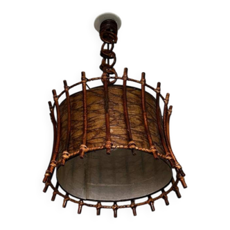 Rattan and paper hanging lamp