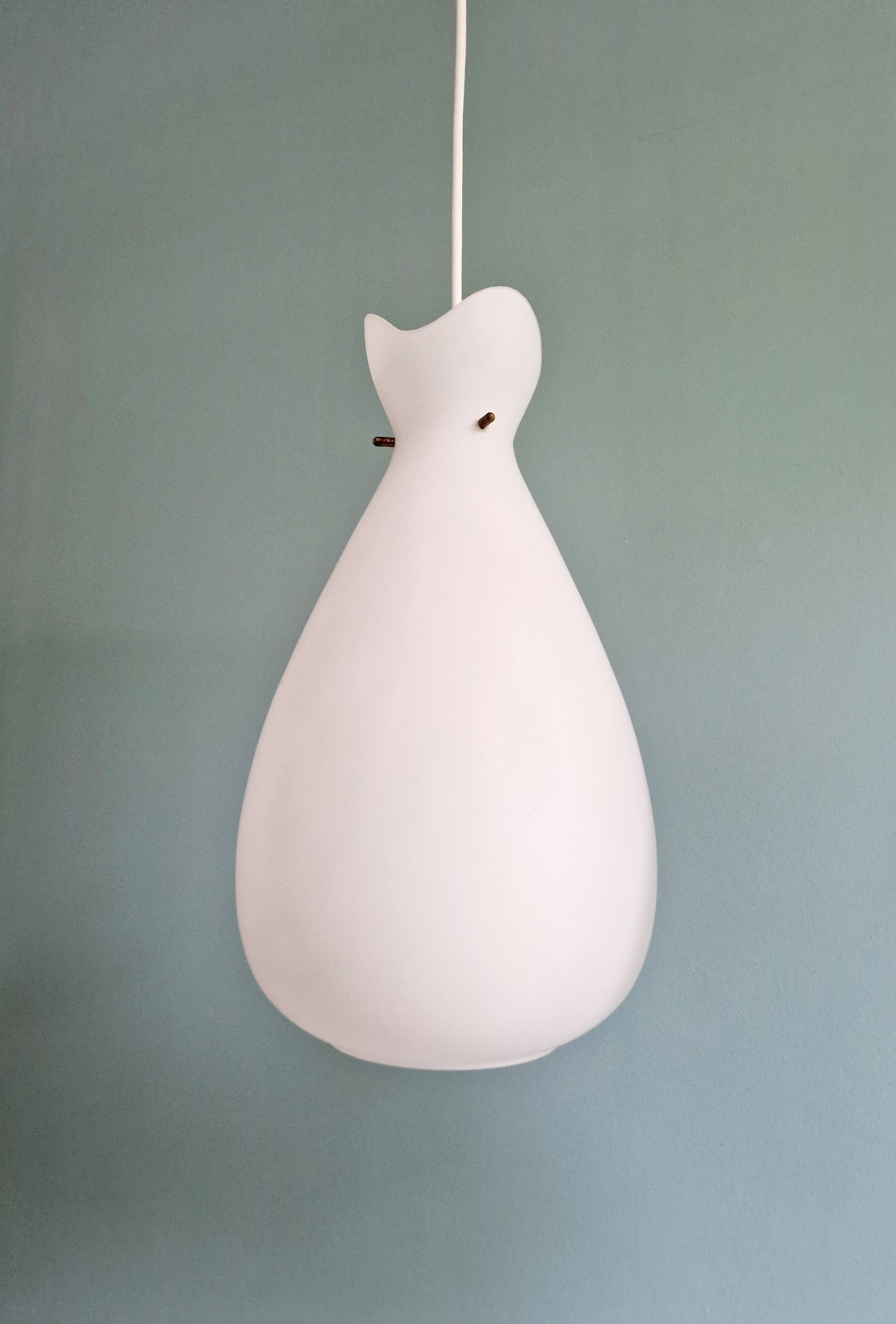 Scandinavian suspension in frosted white glass, 1960s