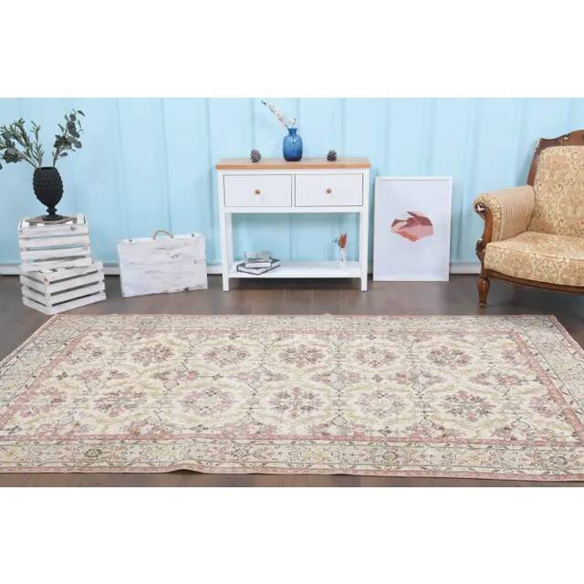 Vintage Turkish Hand-Knotted Wool Cotton Beige Area Rug 169x304