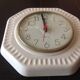 Octagonal clock in white ceramic, vintage 60s-70s