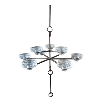 Wrought iron and glass chandelier