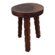 Tabouret tripode brutaliste sculpté -- Bois massif – Années 60