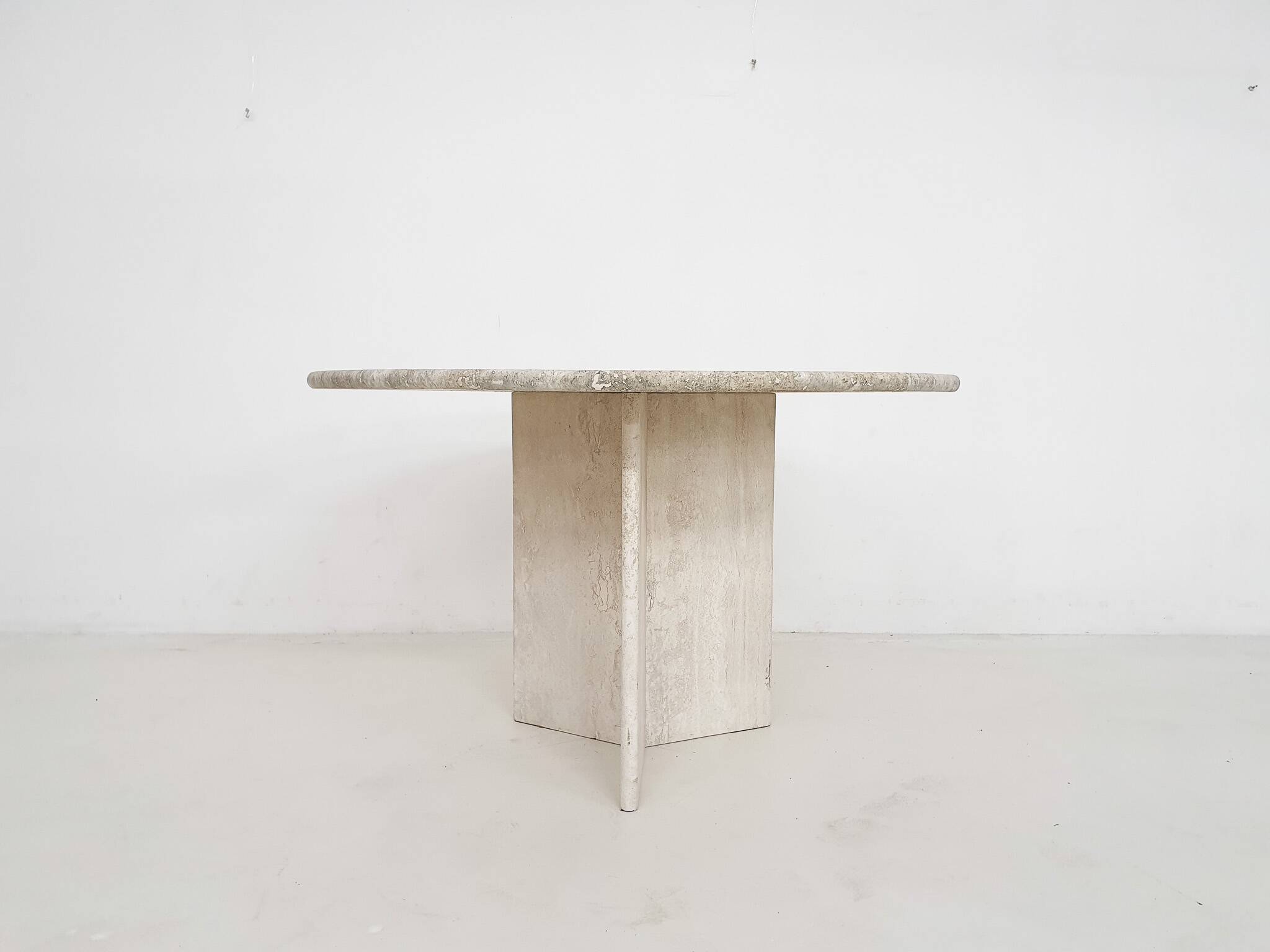 Vintage travertine round dining table, The Netherlands 1970's