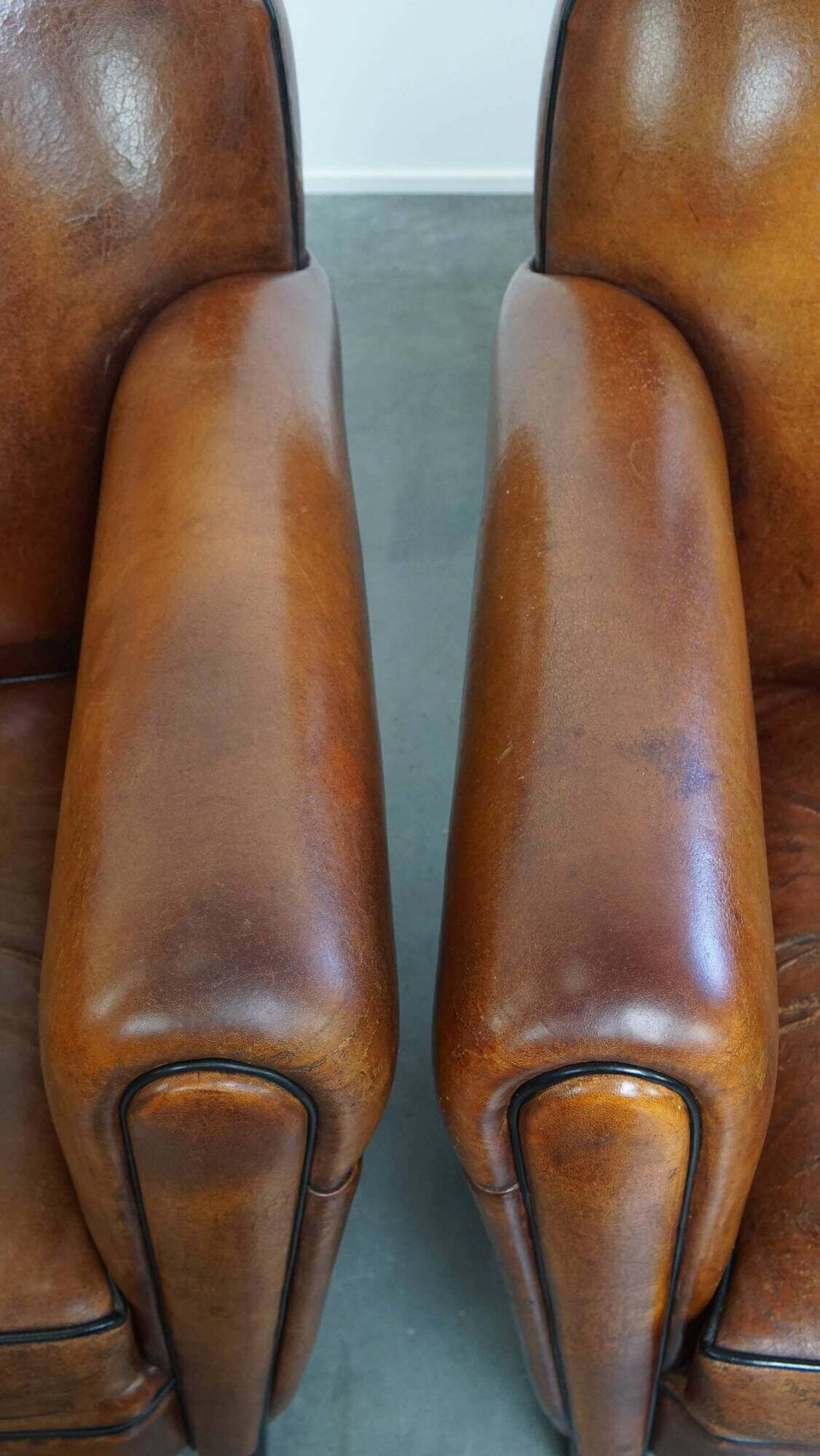 Set of 2 Vintage Sheepskin Leather Design Chairs