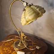 Bronze and brass lamp, opaline shade, 1950.