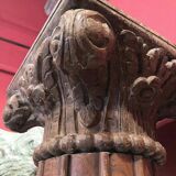 19th Century Italian Architectural Corinthian Wood Columns on Sandstone Plinths, Set of 2