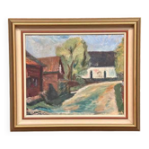 Huile sur toile suédoise du milieu du siècle – « Suburbia » par Erik Hult