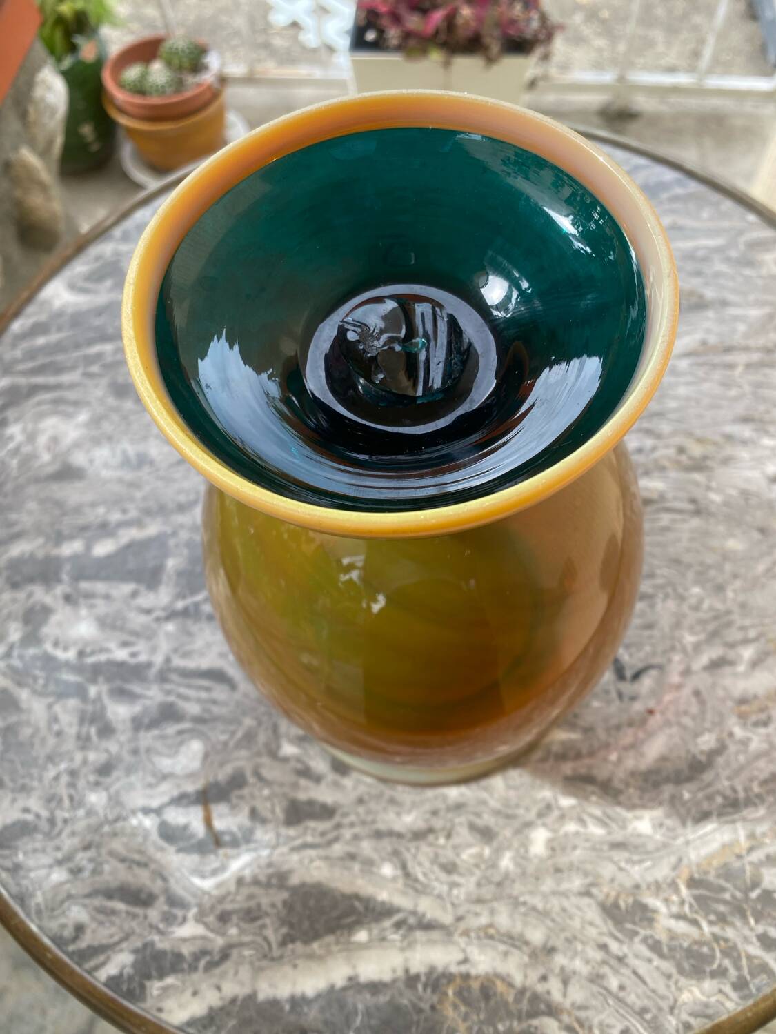 Antique marbled blown crystal vase