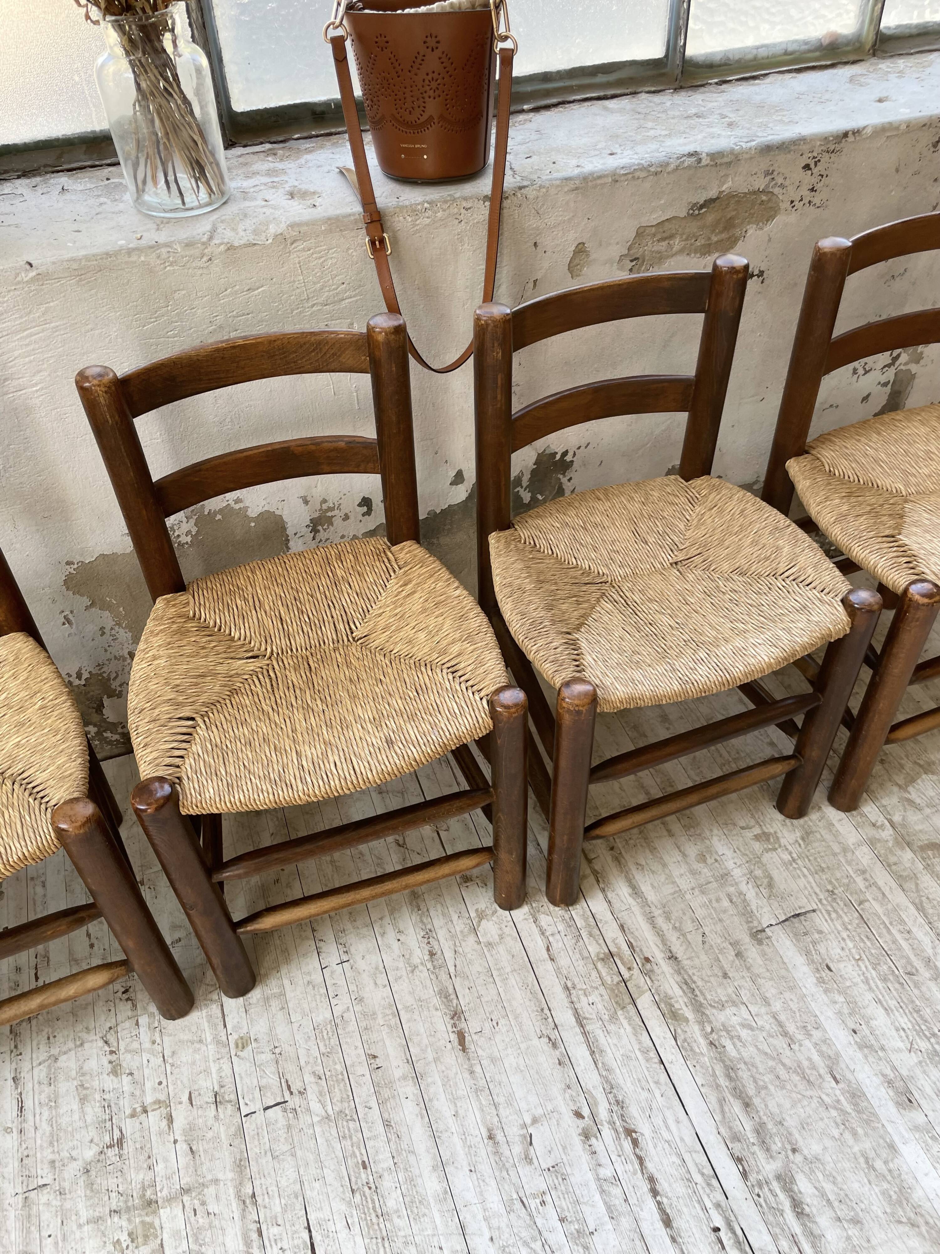 6 straw and oak chairs, mountain furniture