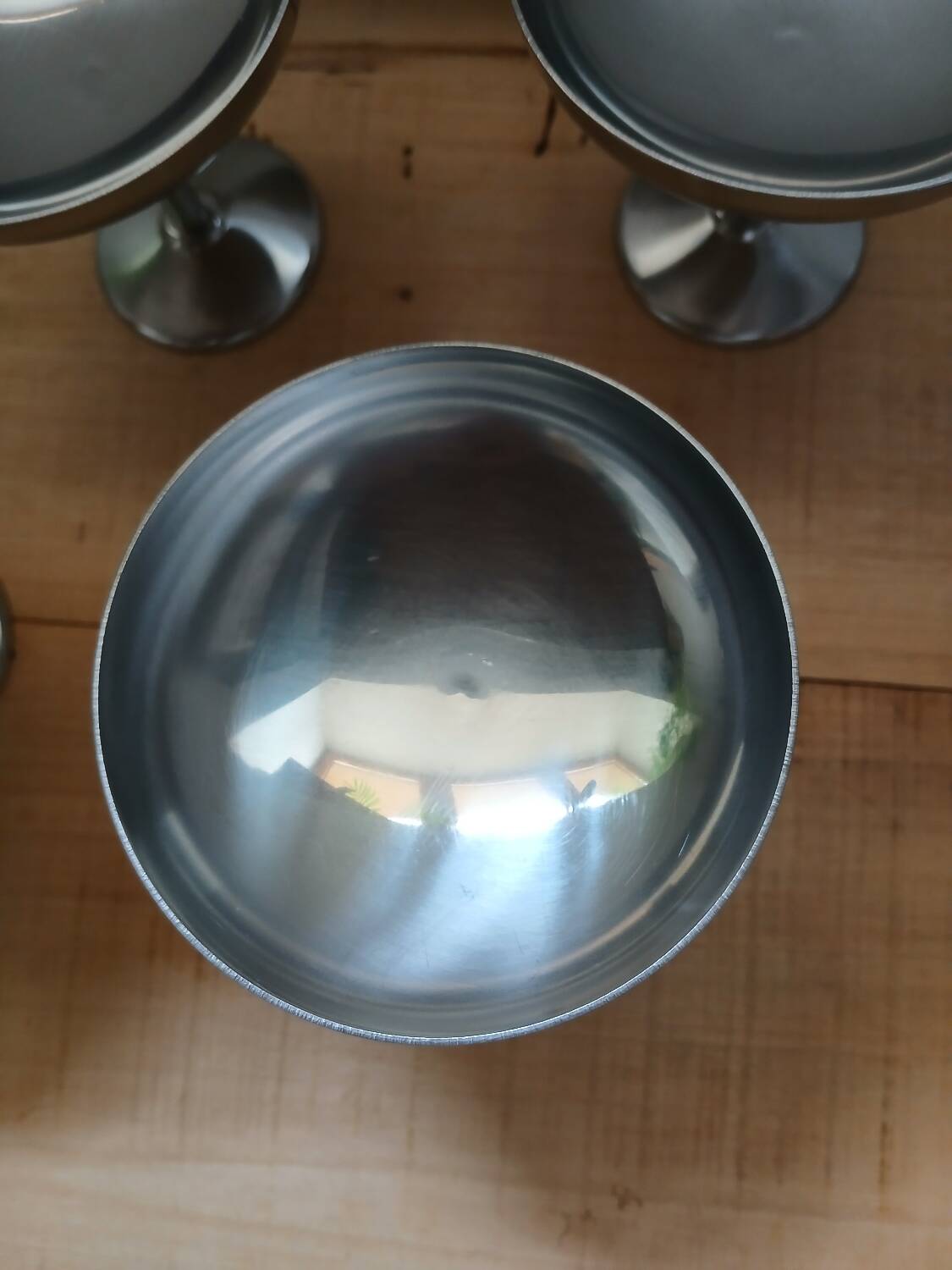 6 antique solid stainless steel ice cream cups