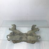 Coffee table glass top on 4 vintage horses