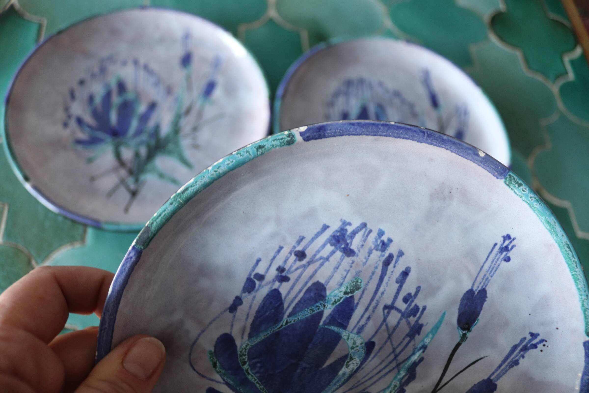 Three dessert plates signed Le Brescon Vallauris 60's
