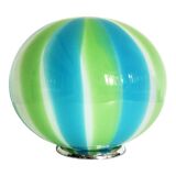 Lampe de table contemporaine sphère laiteuse, bleue et verte en verre de Murano